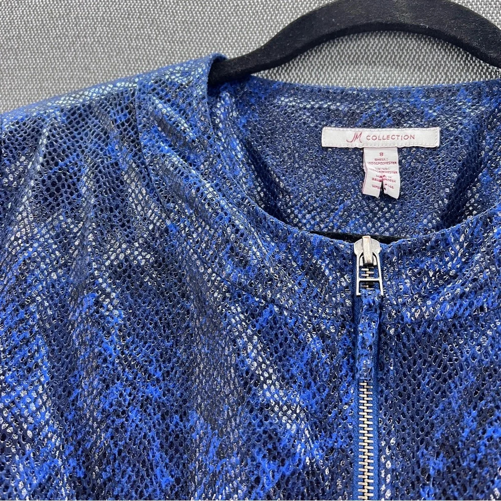 JM Collection Blue Animal Print Full Zip Faux Snake Skin Scoop Neck‎ Jacket 8